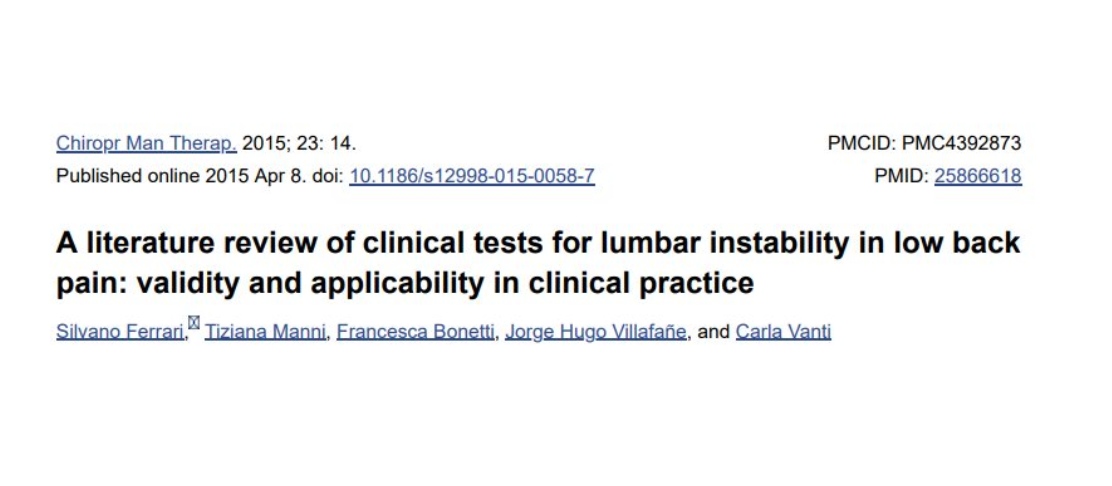 A literature review of clinical tests for lumbar instability in low back pain: validity and applicability in clinical practice