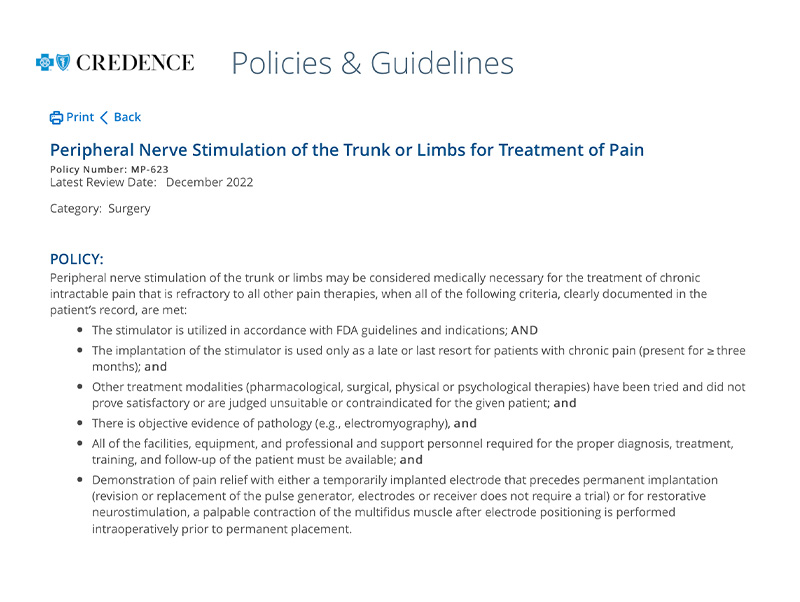 peripheral nerve stimulation of the trunk or limbs for treatment of pain