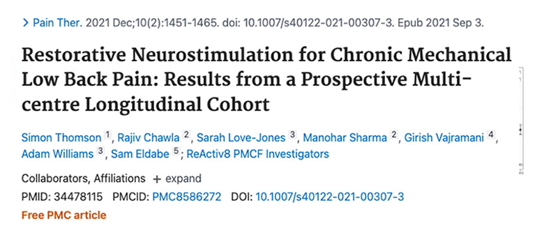 restoratiev neurostimulation for chronic mechanical low back pain: results from a prospective multi-centre longitudinal cohort
